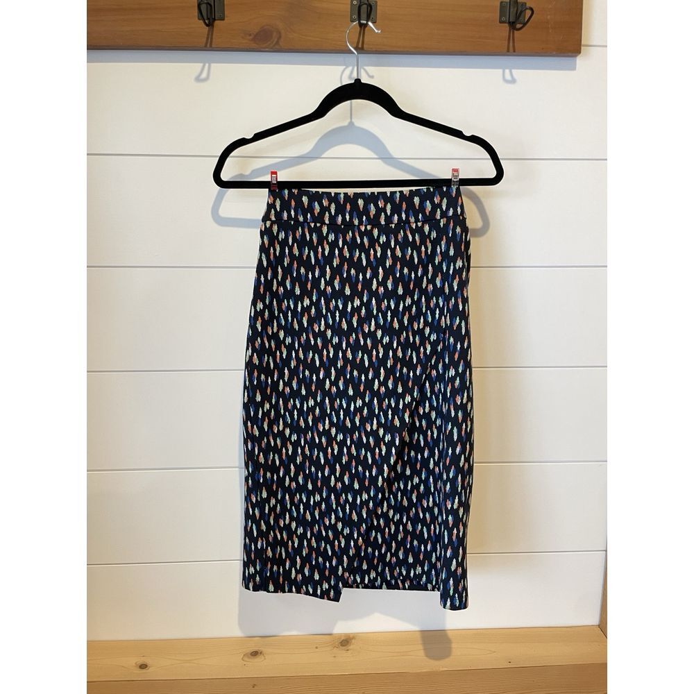 Anthropologie Maeve Wrap Skirt Navy Multi-color Pencil Modern Abstract Print Sz6